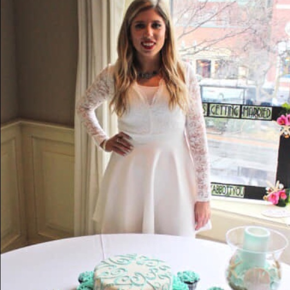 Privy Long Sleeve White Lace Dress A Line V Neck